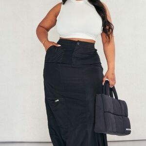 Plus Black Zip Up Detail Midi Skirt